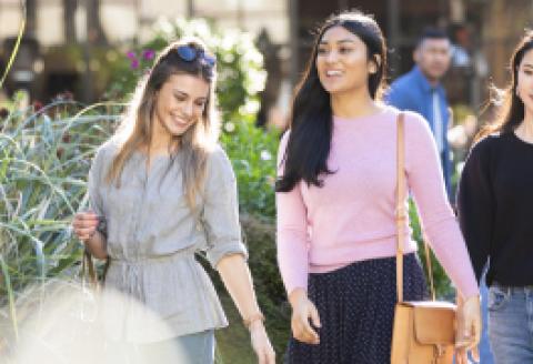 Woman walking in shopping area